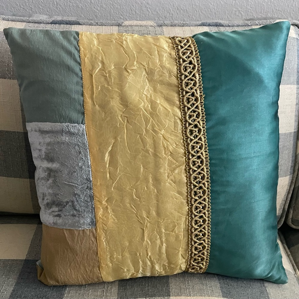 Luxurious Blue and Gold Accent Pillow